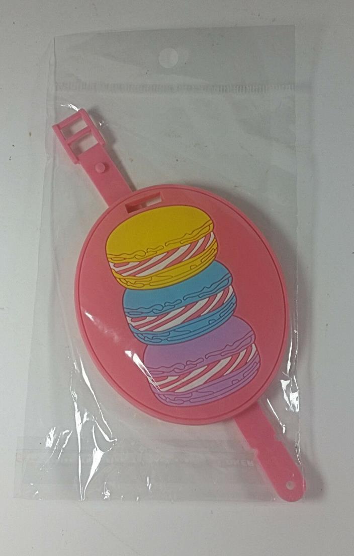 Macaron Luggage Tag Pink 4in Rubber Sealed New Cookies Macaroons Travel Suitcase