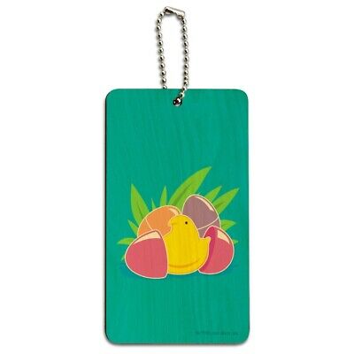 Peeps Hatching Out Of Plastic Easter Egg Wood Luggage Card Carry-On ID Tag