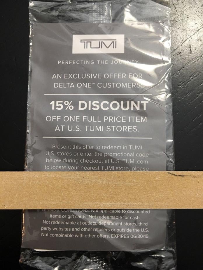 TUMI black leather free monogrammed patch tag and 15% discount coupon