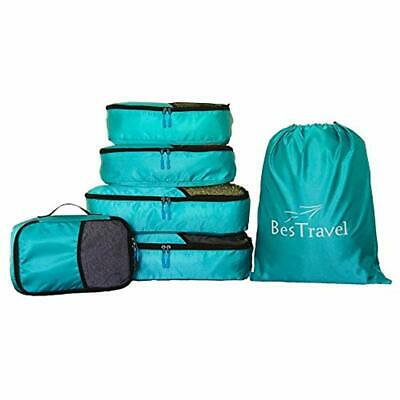 - 5 Set Packing Cubes Travel Organizers With Laundry Bag (blue)