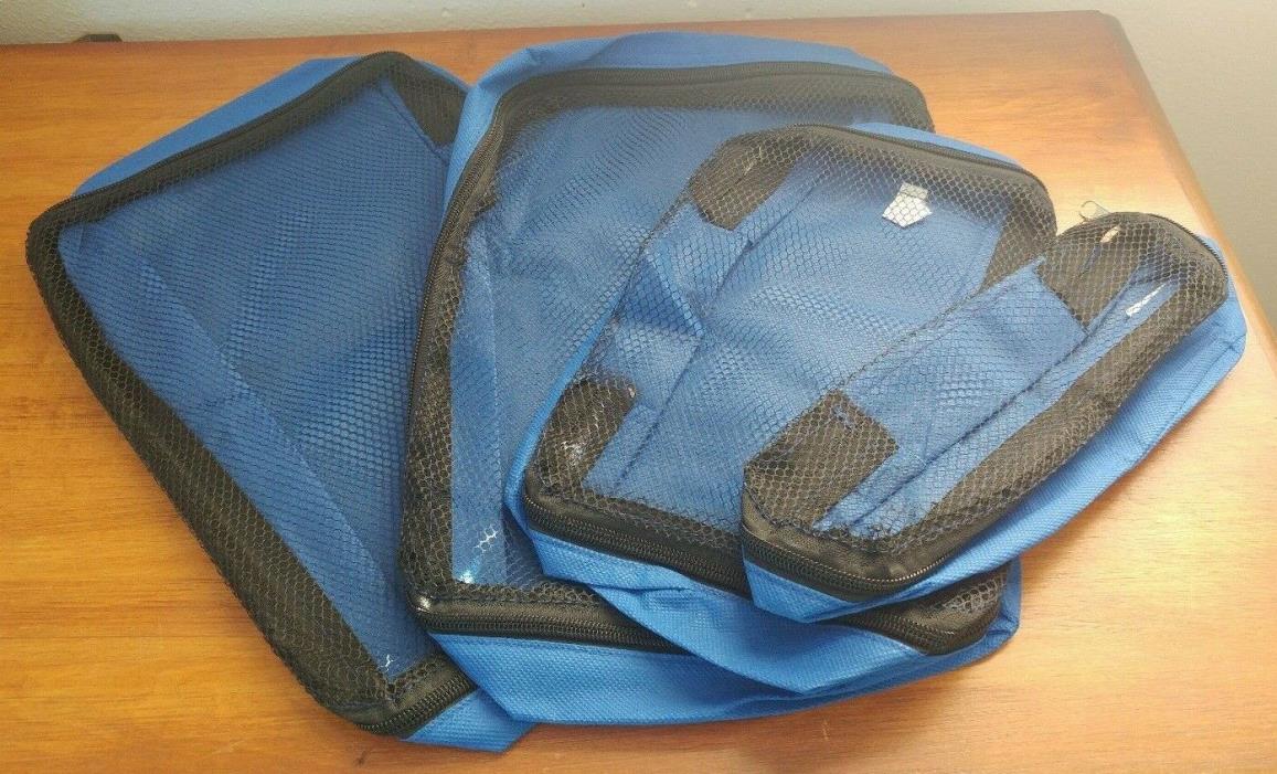 Set of 4 AARP Travel Bags Zip Up Suitcase Organizers Blue with Black Mesh NEW