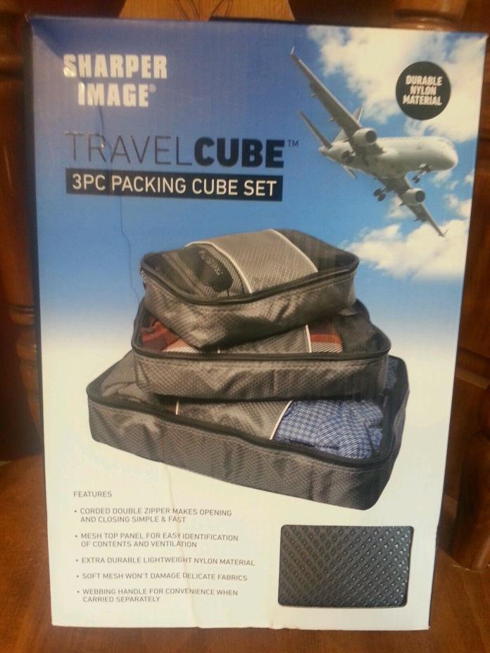 NEW Sharper Image Travel Cube 3 Piece Packing Cube Set BLACK/GREY