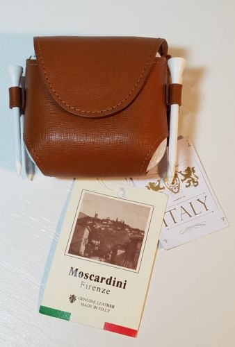 Italian Leather Golf Ball Bag Holder & Tees Moscardini Firenze