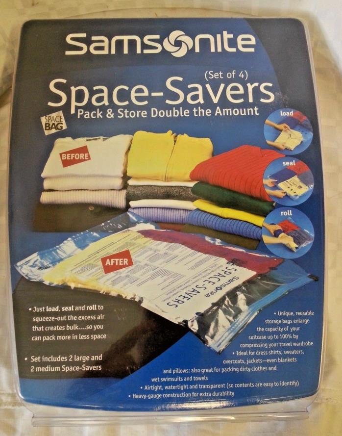 NEW Sealed Original Space Bag Samsonite SPACE SAVERS 4 pk ~2 Lg & 2 Med Reusable