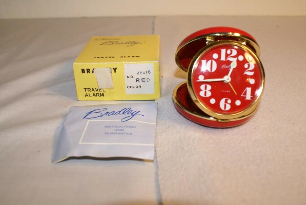 VTN BRADLEY TRAVEL ALARM CLOCK RED PLASTIC CASE MODEL 48436 NIB JAPAN WORKS