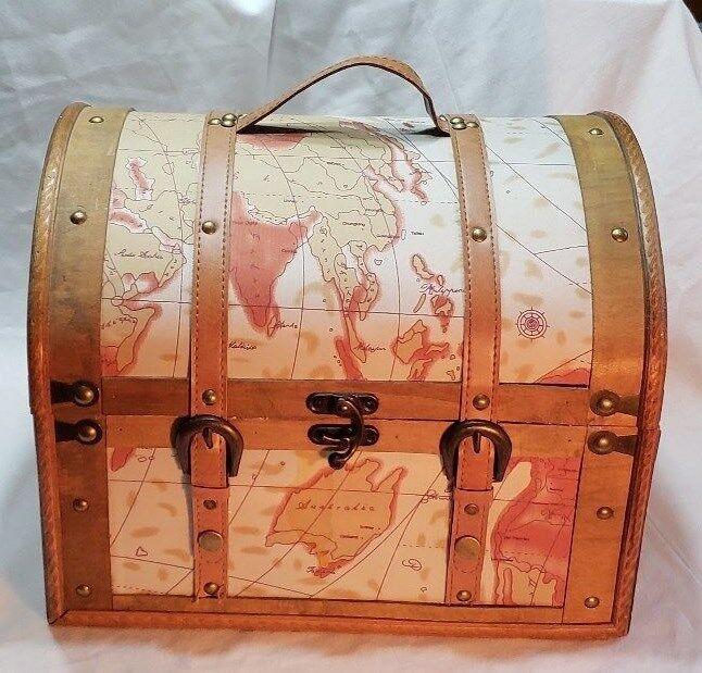 Decorative Luggage Hard Case Suitcase Home Decor Mediterranean Travel Brown Wood