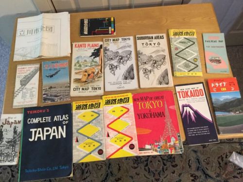 Amazing Lot Of 16 Early 1960’s Vintage Japan and Tokyo Fold-Out Maps.