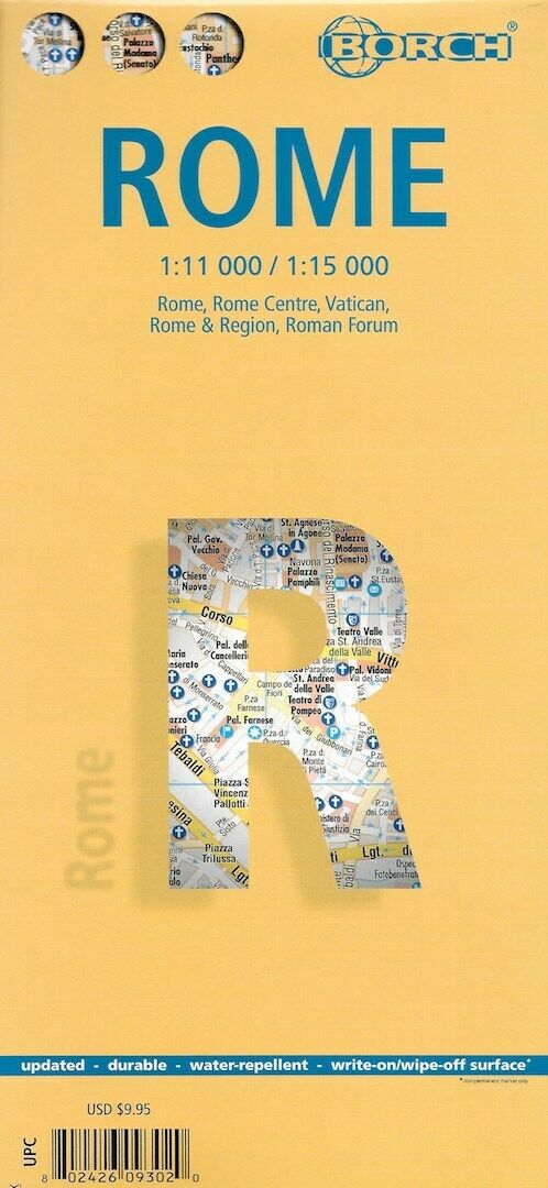 Map of Rome, Italy, Laminated & Folded by Borch Maps