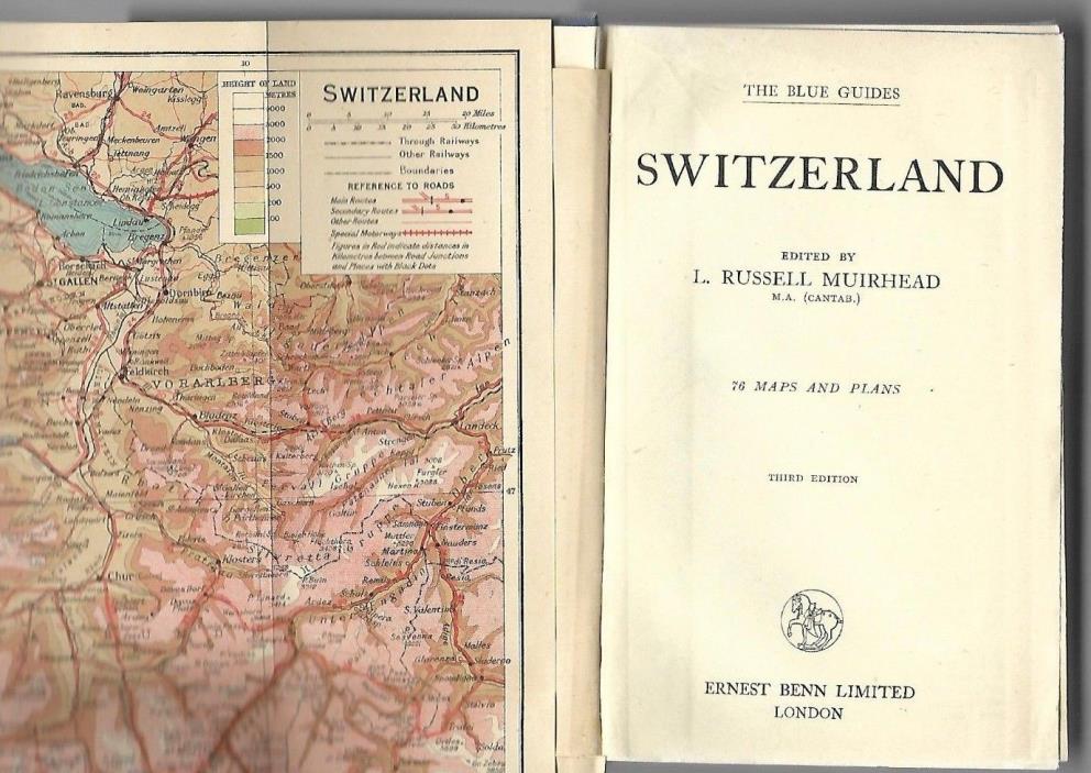 Vintage Maps The Blue Guides: Switzerland 1948 Hardcover Book