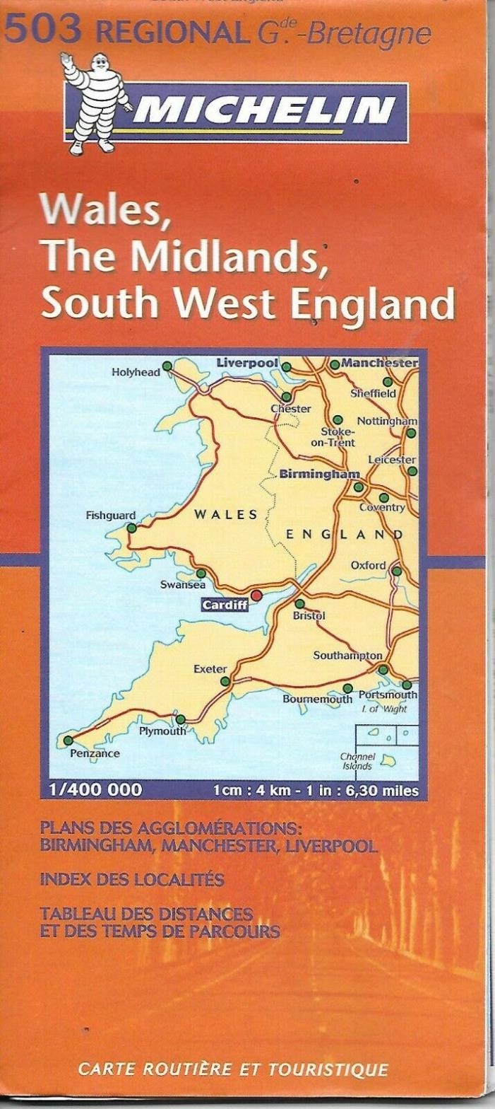 Map of Wales, The Midlands, South West England, Michelin Map #503