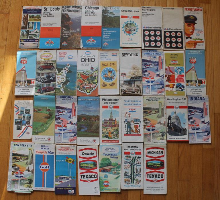 Lot of 36 VTG Oil & Gas Advertising Road Maps Sohio Sunoco Mobil Exxon Gulf Esso