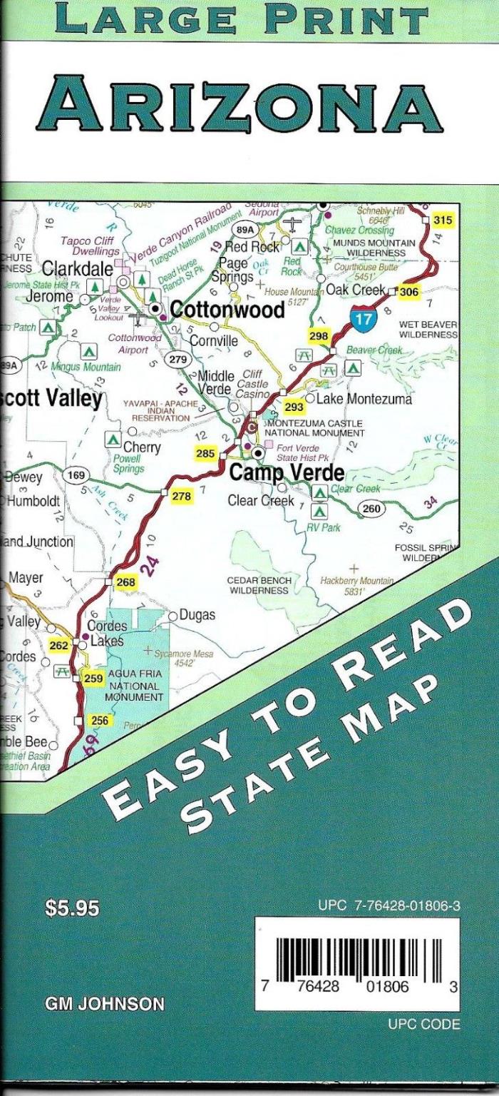 Large Print State Map of Arizona, by GMJ Maps