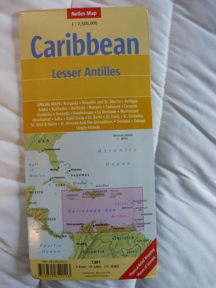 CARIBBEAN Lesser Antilles MAP 1:2.5M Covers all Southern Carribbean  EXCELLENT