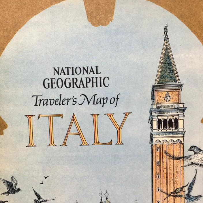 VTG June 1970 National Geographic Traveler's Map of Italy / Unfolded 33 x 22
