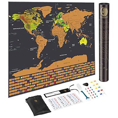 Scratch Off Map of The World, Deluxe Travel Map with US States and Country Flags