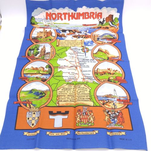 Northumbria Informational Souvenir Cloth Map Wall Hanging 19