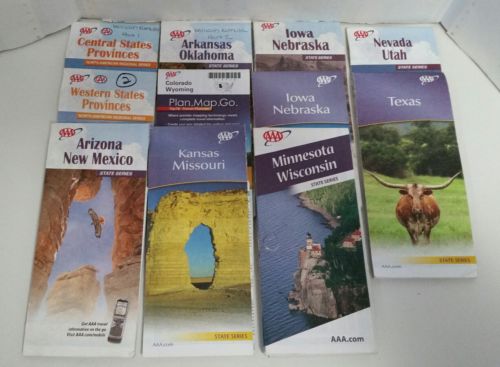 Lot of 10 AAA Maps USA States Fold Out Paper