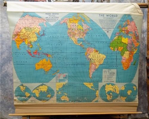 Weber Costello Magna Graphic Political Map World Pull Down Classroom Vintage