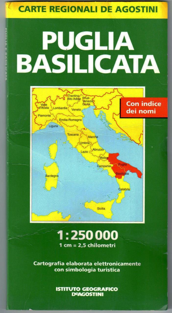 1995 Map of Italy Puglia Basilicata 1:250,000 – Carte Regionale de Agostini