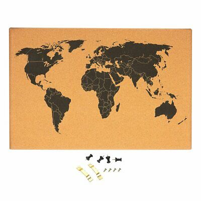 Cork Board Map of The World - Wall Mount Bulletin Board with Detailed World M...