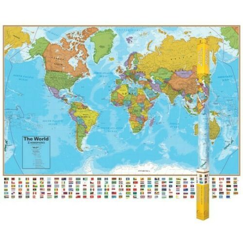 Hemisphere World Wall Map with Flags - 51