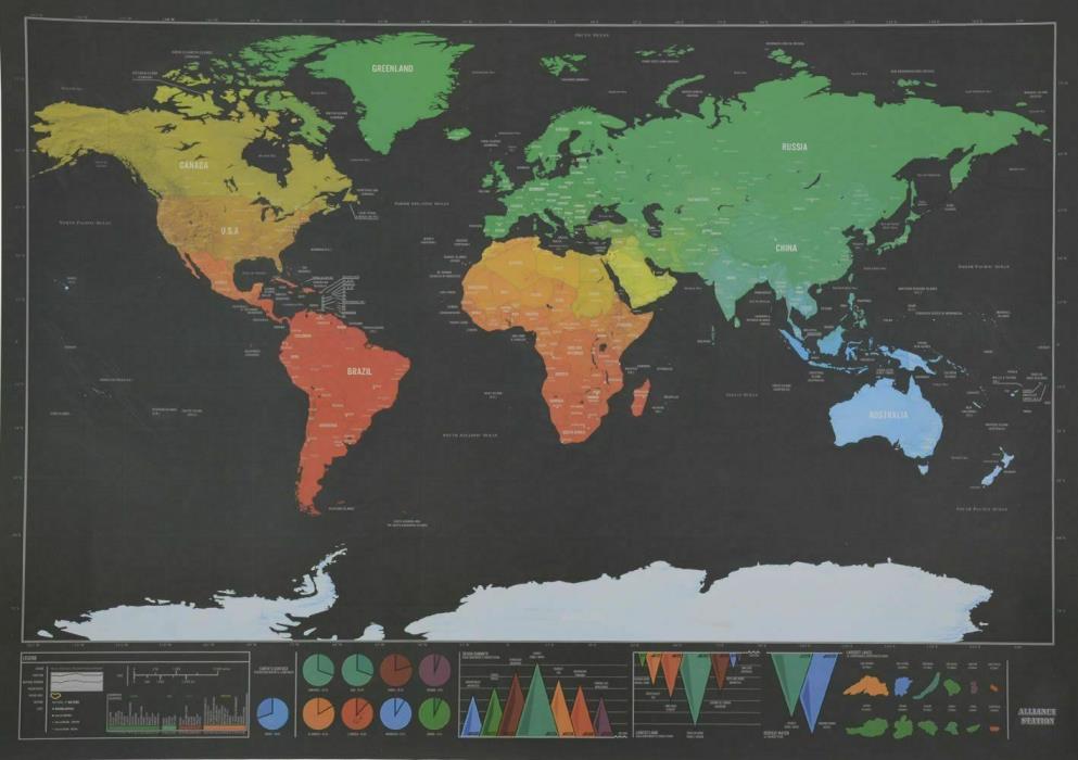 Scratch Off World Map Poster Deluxe Travel Edition Personalized Journal Log NEW