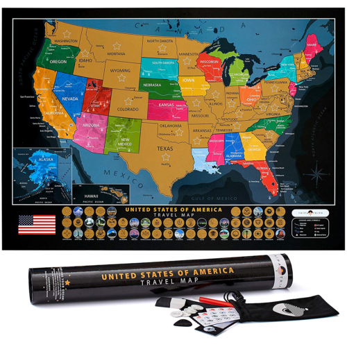 Scratch Off United States Map – with US National Parks & 50 USA Landmarks – Full