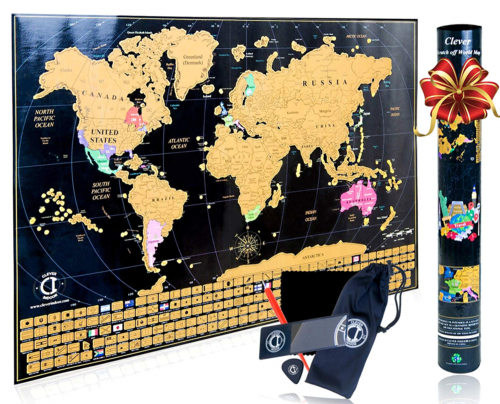 Scratch Off Map of The World Poster - Travel Map Tracker with US States Outlined