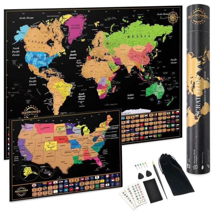 Travel Tracker Scratch Off Map Wall Poster with Highly Detailed for Travelers