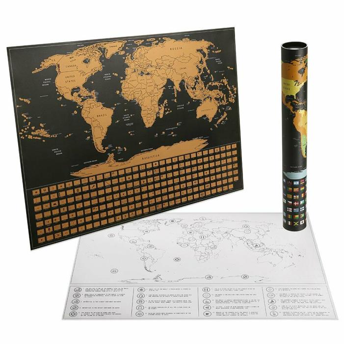 Scratch Off Map of The World Poster with Countries Flags,Track Your Adventures.