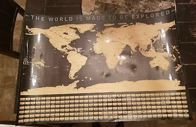 Scratch Off Map of The World – Gold Foil Black Background Places Yo... BRAND NEW
