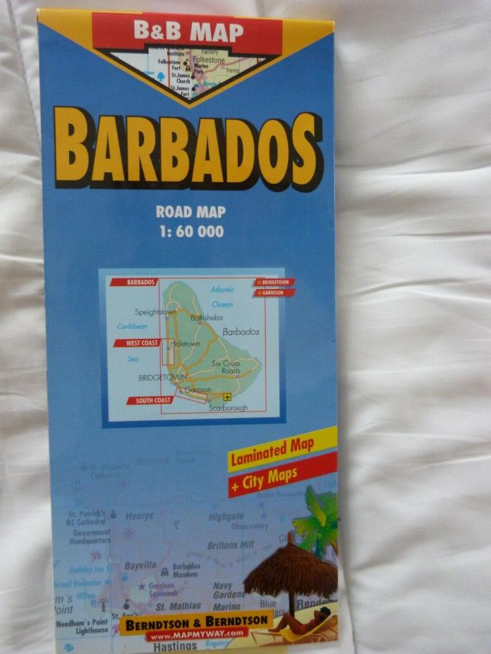 BABADOS Road Map CARIBBEAN  1:60,000 Laminated with City Maps also EXCELLENT