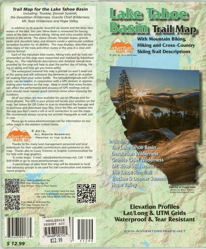 Lake Tahoe Basin Map - Like Brand New. Large & Highly Detailed!