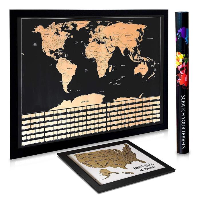 XL Scratch Off Map of The World + Scratch Off Map of The United States