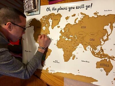 Watercolor World Scratch Off Map | US States and Canadian Provinces... BRAND NEW