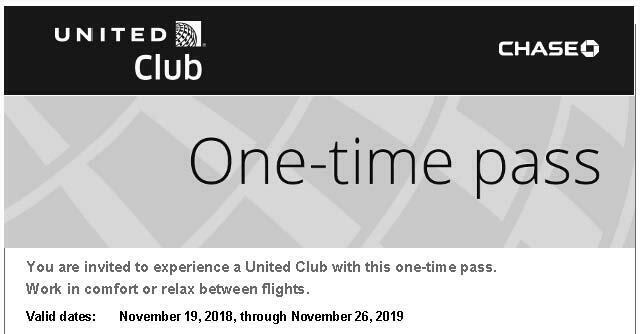 (2) United Club One-Time Pass Exp 11-26-2019 Free E-Delivery Only