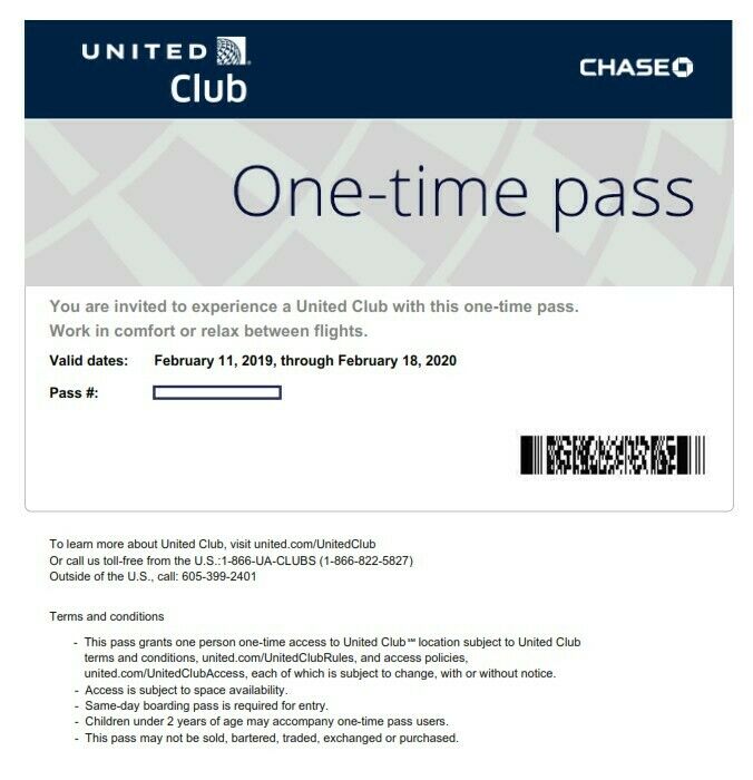 United Airlines UA Club One-Time Pass E-Delivery in 2 hrs (Expire Feb 2020)