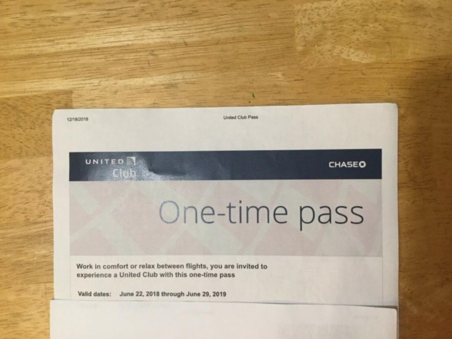 1 (ONE) United Club Passes Expire on 06/29/19. (Free usps shipping)