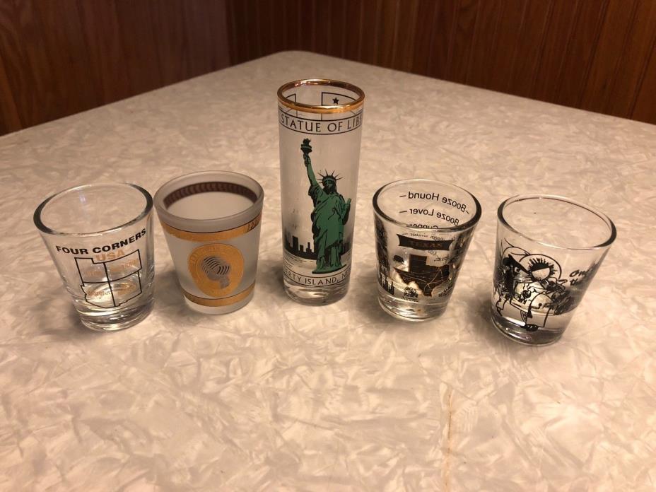 Lot of 5 Souvenir Shot Glasses Statue of Liberty Grand Ole Opry 4 Corners Texas