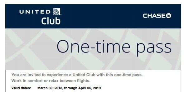 2 (two) Pass for United Club EXP 4/6/2019 from Chase PDF E-delivery NO RETURN