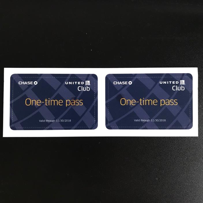 Two (2) United Club One Time Pass - Chase - EXP 11/30/2018