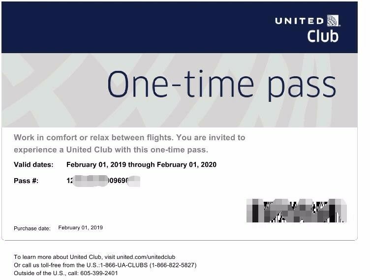 9x United Club One-Time Pass for $270.00, Exp.01FEB.2020, E-delivery (NOT CHASE)
