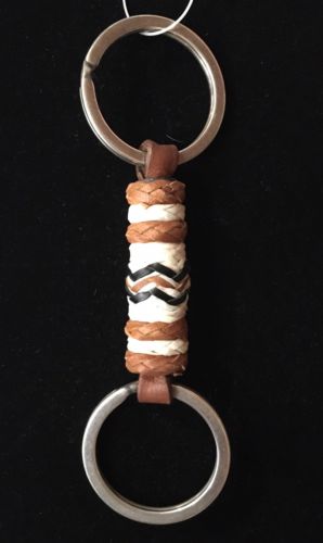 Natural Braided Rawhide Double Key Ring w/Brown & Black Accent  **Double S**