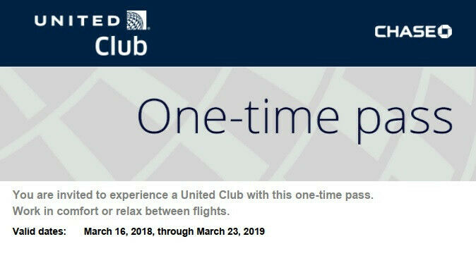 UAL United Club (1) One-time Pass (exp. 03/23/2019) - Electronic Delivery