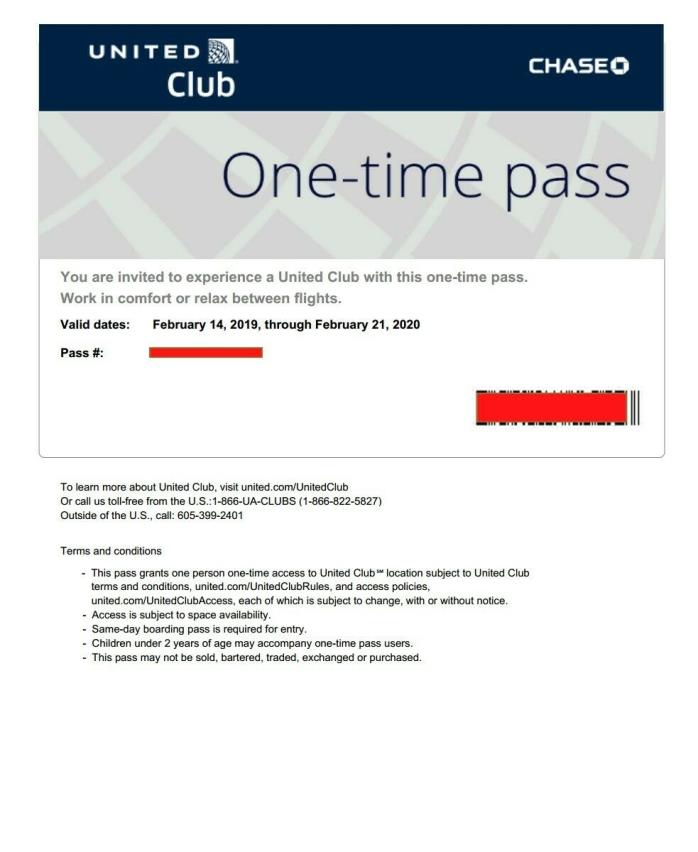 United Club One-Time Pass Exp. 02/21/2020