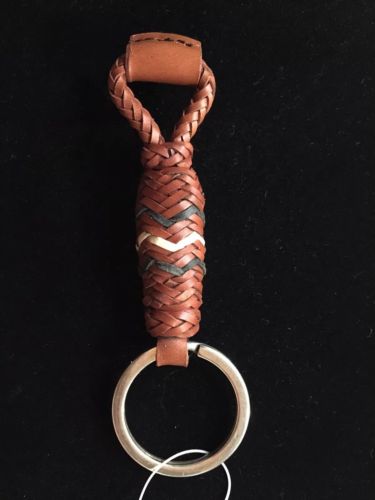 Brown Braided Rawhide Key Ring With Black & Natural Accent  **Double S**