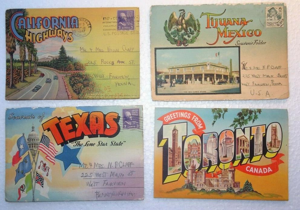 Vintage postcard folder 1940s Tijuana, Toronto, Texas, California Highways