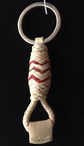 Natural Braided Rawhide Key Ring With Red & Brown Accent  **Double S**