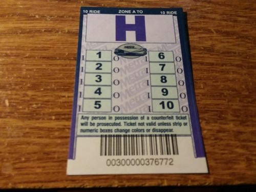 Chicago Metra Train Ticket - Zone A to H.  NEW