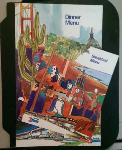 JK081 Vintage lot of 2 Amtrak Train Menus Dinner & Breakfast 1976